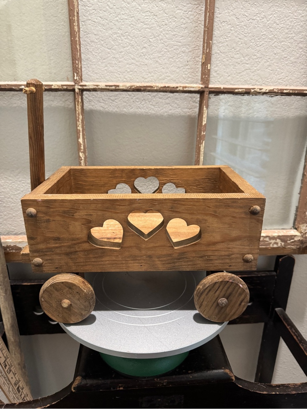 Wooden Heart Cutout Wagon - Rustic Home Accents